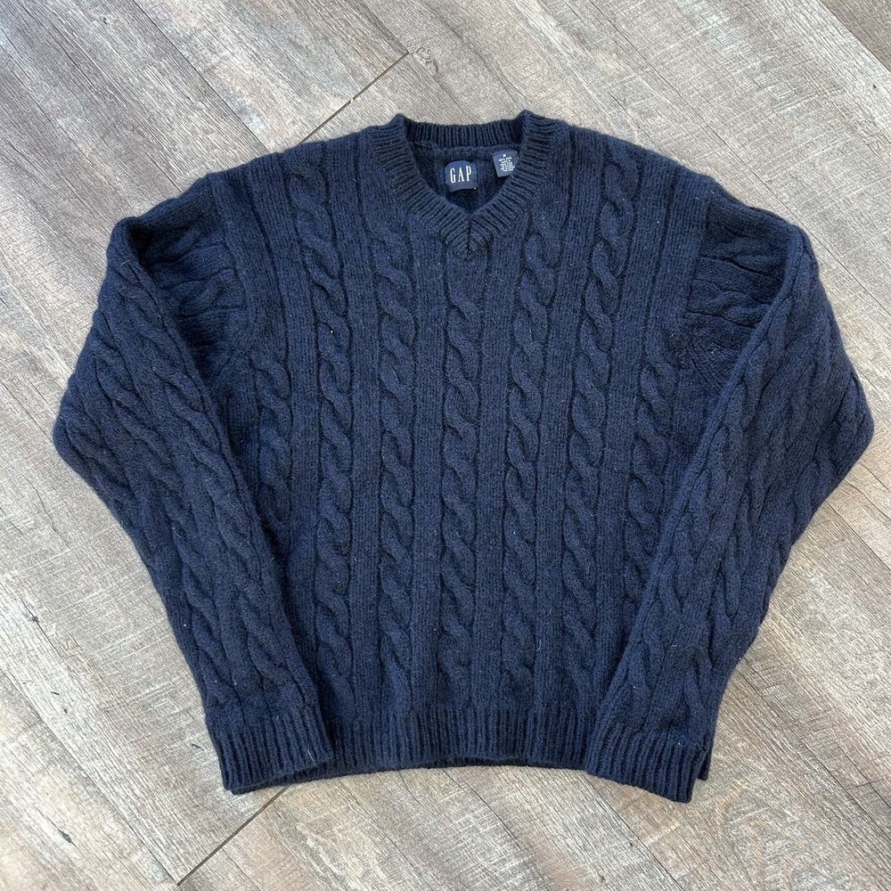 Vintage EUC Gap Cable Knit Fishermans Sweater Celtic 100% Lambswool blue Size M